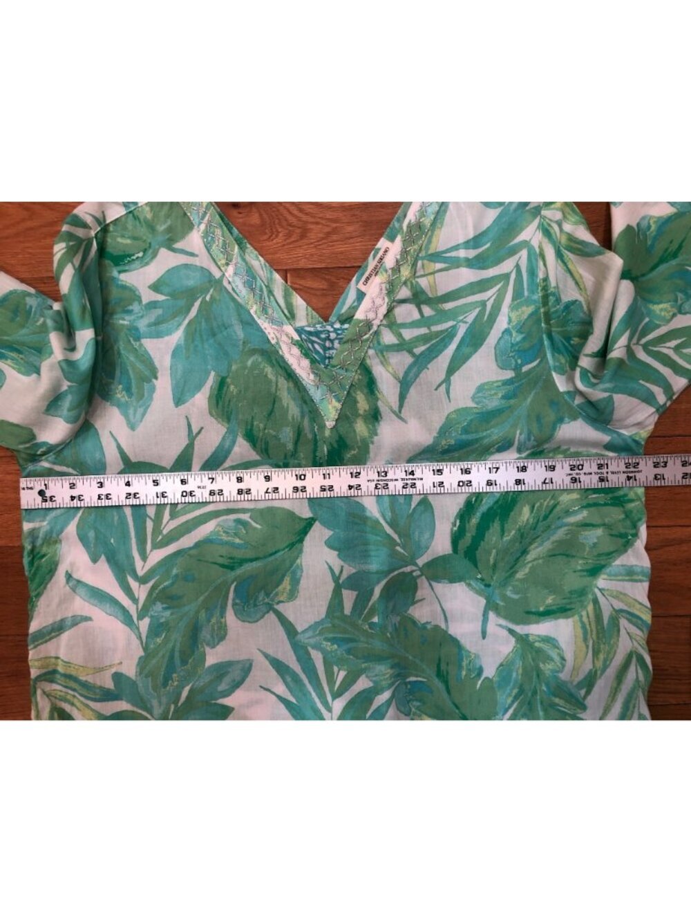 Christian Siriano Tropical Green & White Cover Up Tunic Size L Beach Bohemian - Picture 8 of 9